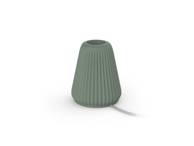 Close up of front of Cone table lamp for Lightguide bulbs (Sage)