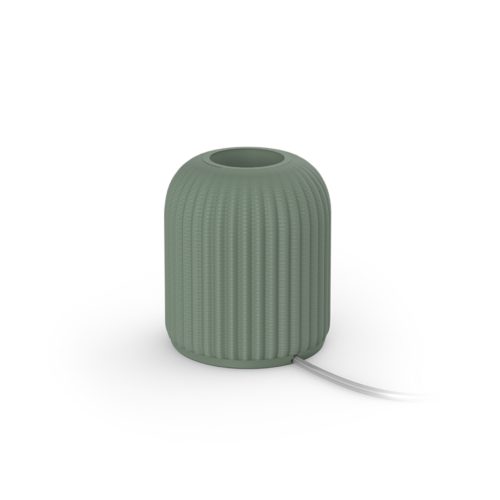 Sage green dome-shaped table lamp base with ribbed matte finish and visible power cord, designed for Lightguide lamps.