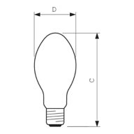 Dimension Drawing (with table) - MASTER SON PIA Plus 150W/220 E40 1SL/12